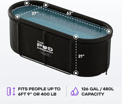 Cold Plunge Bundle – Long Pod (126 Gallon) + 1/3 HP Standard Water Chiller (41°F) – Extra-Large Metal Frame Cold Plunge Tub with Filtered Cooling System
