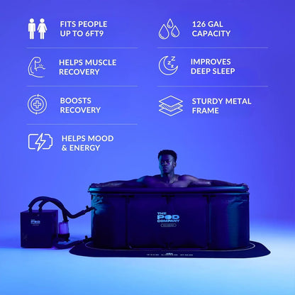 Cold Plunge Bundle – Long Pod (126 Gallon) + 1/3 HP Standard Water Chiller (41°F) – Extra-Large Metal Frame Cold Plunge Tub with Filtered Cooling System