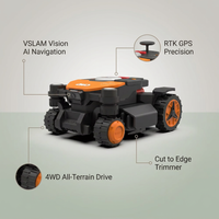 Landroid Vision Cloud 9 In. 4WD Robot Lawn Mower (1 Acre) RTK GPS plus VSLAM Vision AI with Cut to Edge Trimmer — infographic