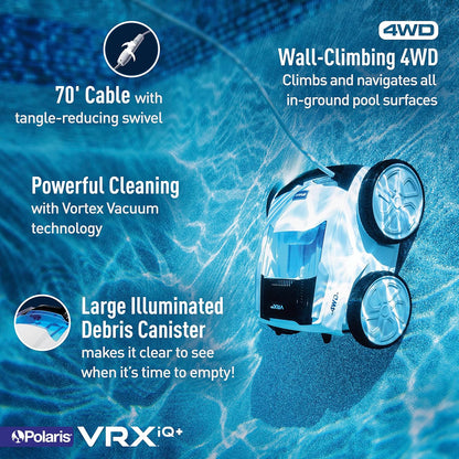 Polaris VRXIQ+ Smart Robotic Pool Cleaner with Iaqualink Control, Extra Long 70' Cable W/Tangle Reducing Swivel, Large Debris Canister and 7 Cleaning Modes