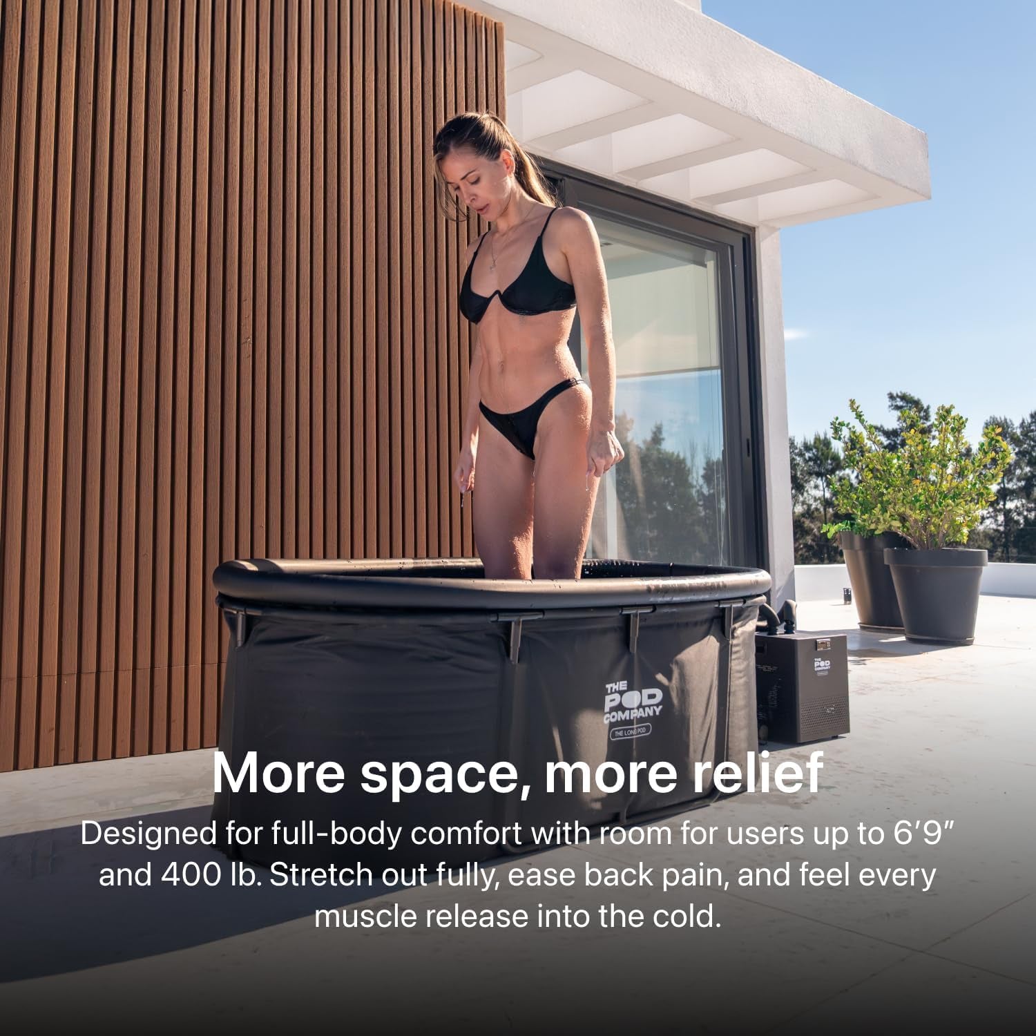 Cold Plunge Bundle – Long Pod (126 Gallon) + 1/3 HP Standard Water Chiller (41°F) – Extra-Large Metal Frame Cold Plunge Tub with Filtered Cooling System