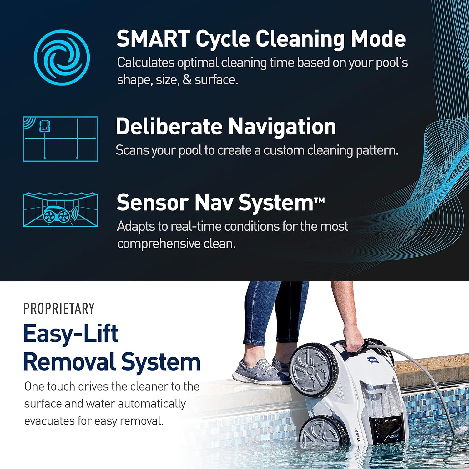 Polaris VRXIQ+ Smart Robotic Pool Cleaner with Iaqualink Control, Extra Long 70' Cable W/Tangle Reducing Swivel, Large Debris Canister and 7 Cleaning Modes