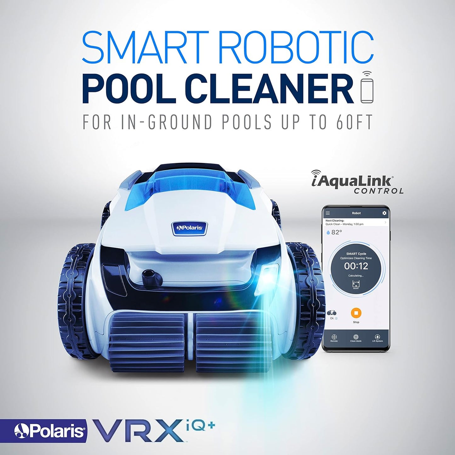 Polaris VRXIQ+ Smart Robotic Pool Cleaner with Iaqualink Control, Extra Long 70' Cable W/Tangle Reducing Swivel, Large Debris Canister and 7 Cleaning Modes